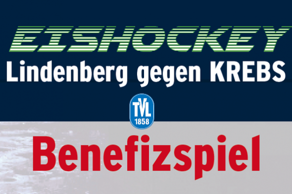 Plakat für ein Benefiz-Eishockeyspiel in Lindenberg gegen Krebs, mit TV Lindenberg Logo in der Mitte.