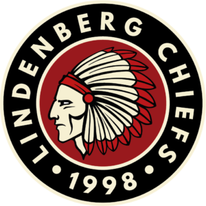 Lindenberg Chiefs Logo Logo der Lindenberg Chiefs von 1998 mit dem Profil eines Kopfes mit Federschmuck auf rotem Hintergrund.