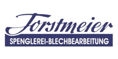 Logo von Forstmeier, spezialisiert auf Spenglerei und Blechbearbeitung, mit blauem Schriftzug auf weißem Hintergrund.