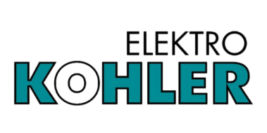 Logo von Elektro Kohler mit schwarzem und türkisfarbenem Schriftzug auf weißem Hintergrund.