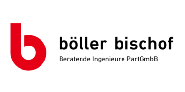 Logo von böller bischof, Beratende Ingenieure PartGmbB, mit rotem stilisiertem b auf weißem Hintergrund.