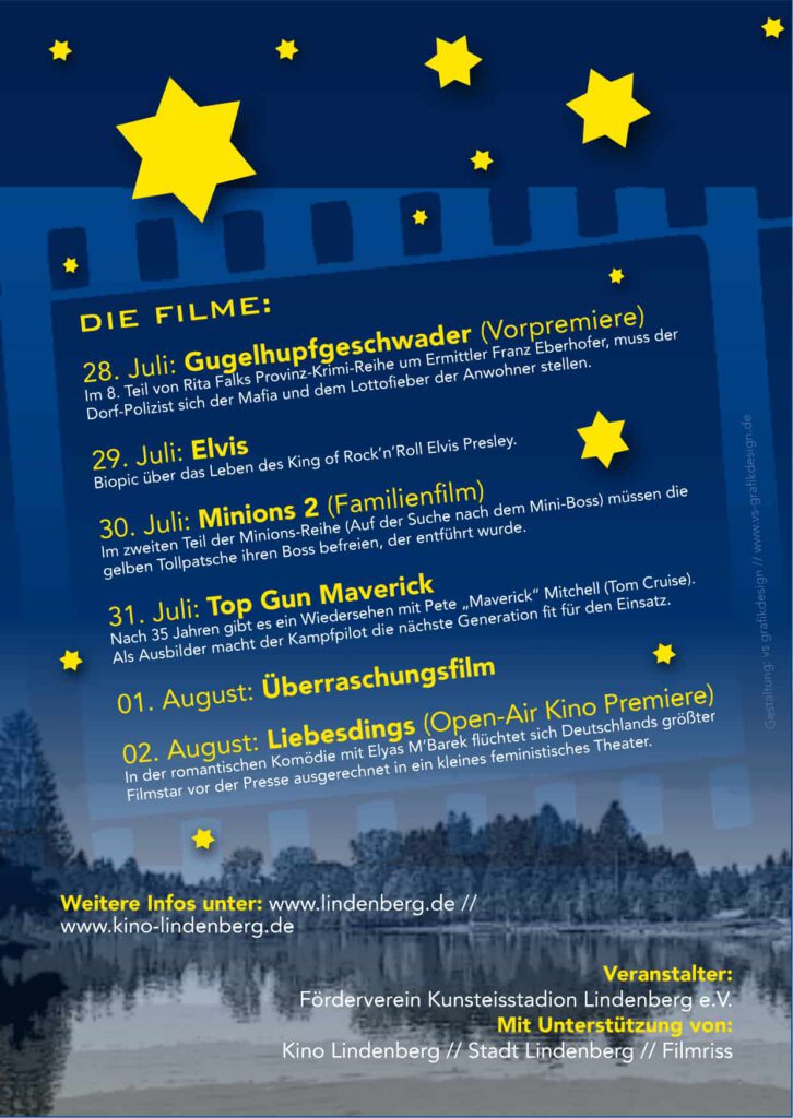 Programm Sommer-Kino Eisplatz Lindenberg 2022