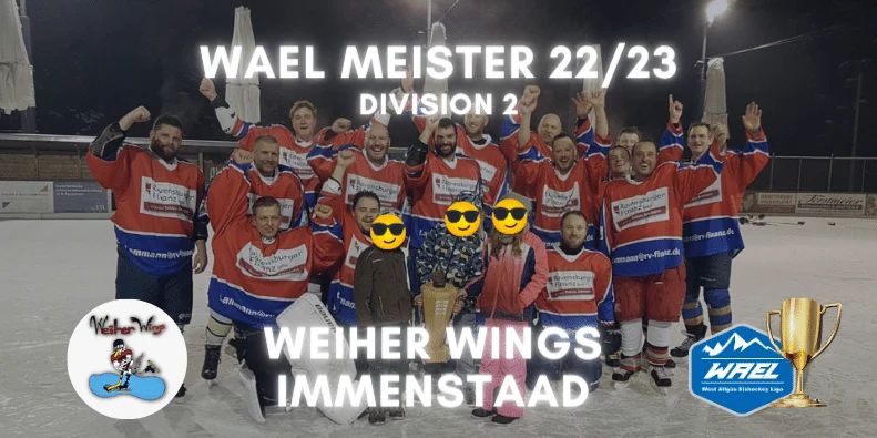 Siegerfoto der Weiher Wings Immenstaad nach dem Finalsieg gegen die Seibranz Wild Santas in der Saison 2022/23