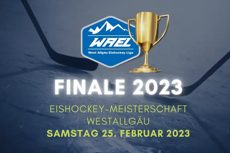 finale wael23-website-post Eishockey-Finale 2023 der West Allgäu Eishockey Liga am 25. Februar. Pokal und WAEL-Logo im Bild.