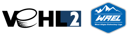 VEHL2 und WAEL-Logos Logos der VEHL2 und WAEL Ligen, Eishockey-Designs mit Puck und Bergen als Hauptmotive.