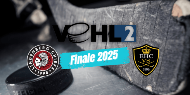 Amateur-Eishockeyspiel Finale 2025, Lindenberg Chiefs gegen EHC VS, mit Puck und Schläger im Hintergrund.