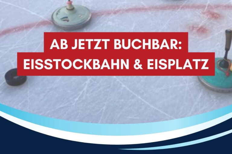 eisstockbahn-eisplatz-jetzt-buchen Eisstöcke auf der Eisstockbahn am Eisplatz Lindenberg, Schriftzug: Ab jetzt buchbar: Eisstockbahn und Eisplatz
